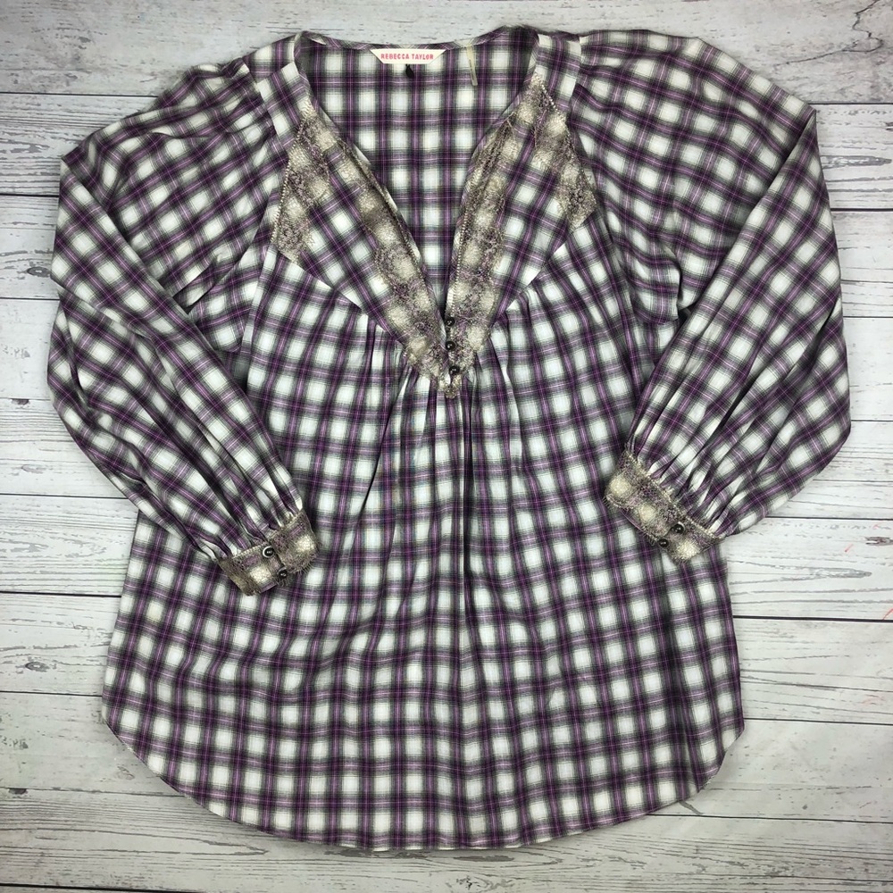 Rebecca Taylor Plaid Peasant Blouse Top